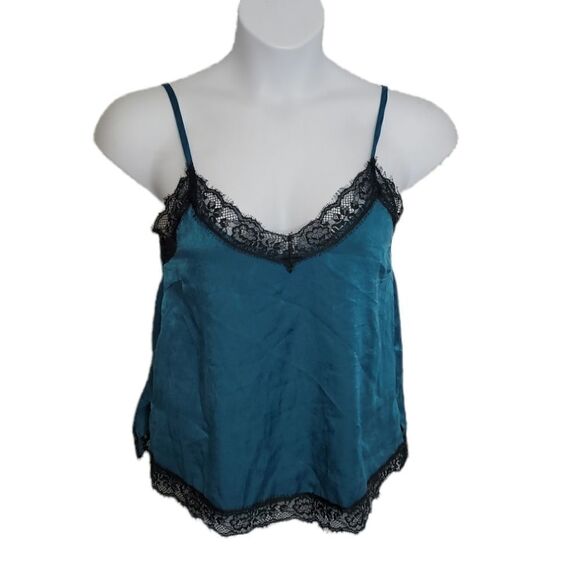 URBAN OUTFITTERS teal with black lace and adjustable straps‎ cami tank top S - Picture 2 of 10